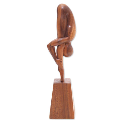 Yoga Expert Hand-Carved Yoga-Themed Suar Wood Sculpture from Bali