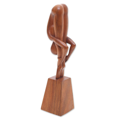 Yoga Expert Hand-Carved Yoga-Themed Suar Wood Sculpture from Bali