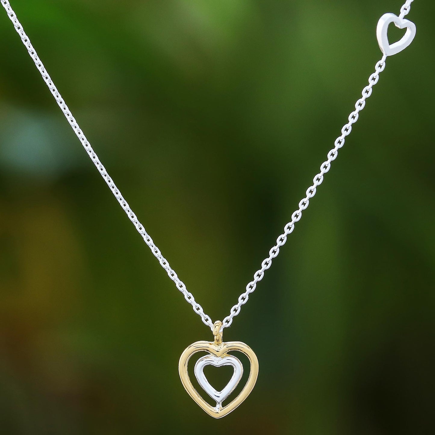 Lovely Heart Heart-Shaped Gold Accented Sterling Silver Pendant Necklace