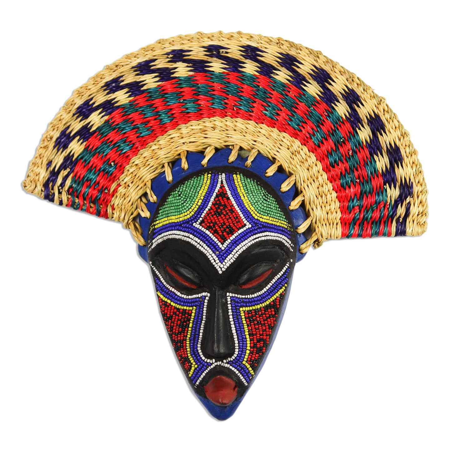 Eco Akuchinyere Eco-Friendly African Wood Mask with Raffia from Ghana