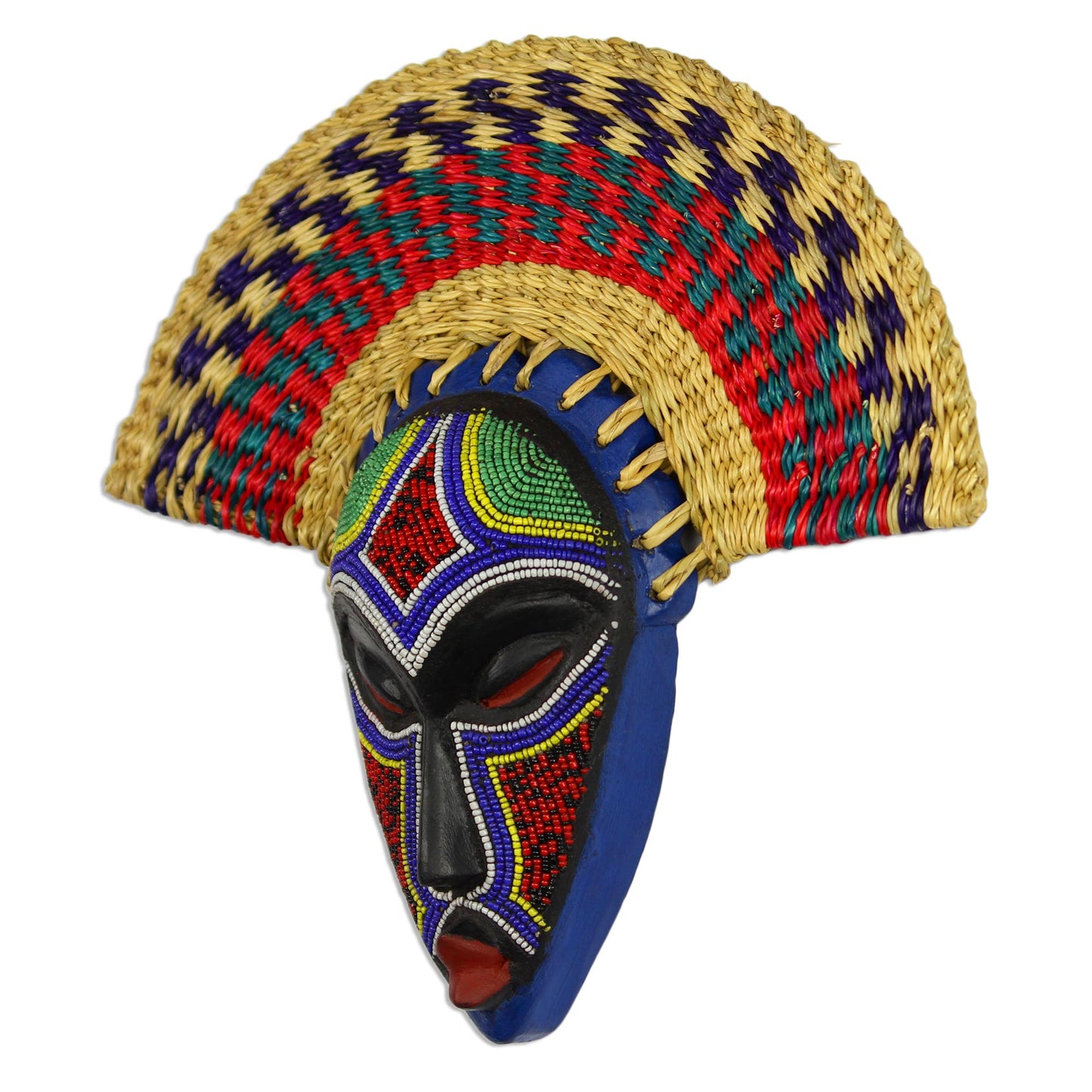 Eco Akuchinyere Eco-Friendly African Wood Mask with Raffia from Ghana