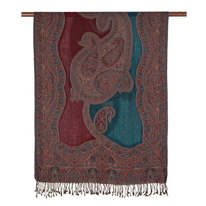 Colorful Paisleys Paisley Motif Jamawar Wool Shawl from India