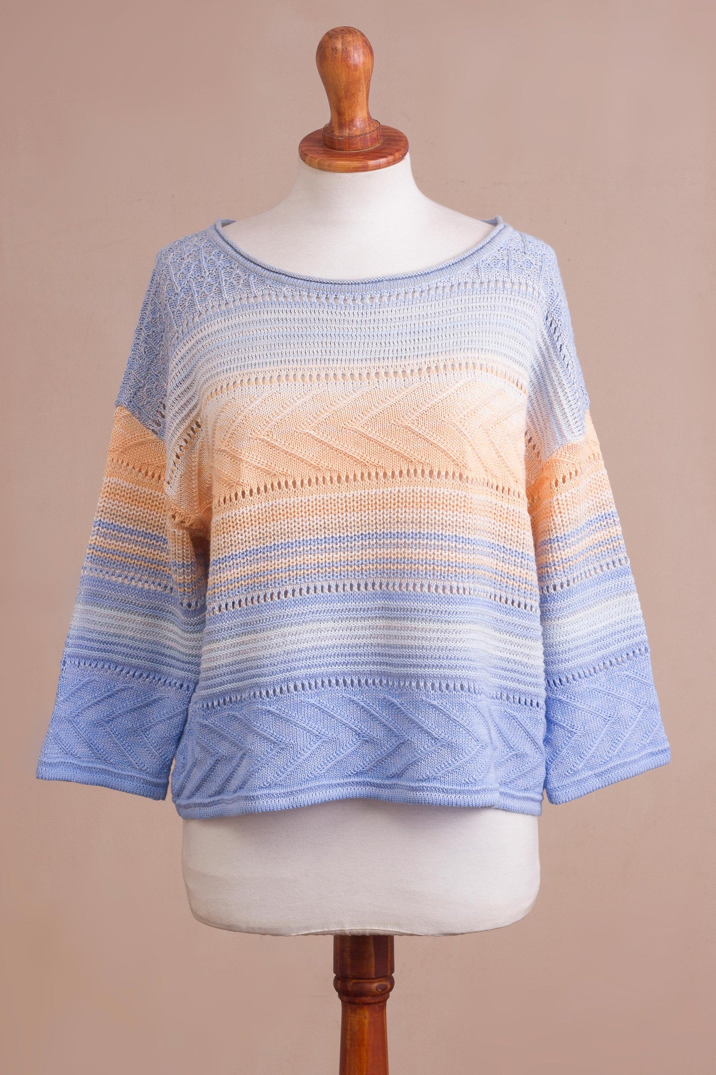 Sunset in Spring Ombre Fade Knit Cotton Blend Pullover Sweater from Peru