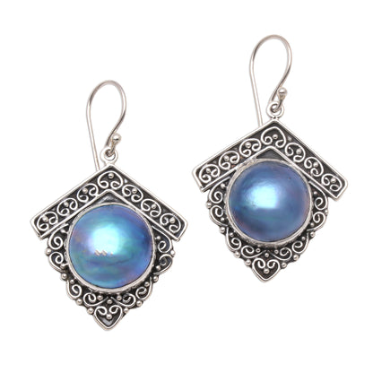 Sky Houses Blue Cultured Pearl Dangle Earrings from Bali