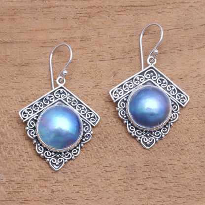 Sky Houses Blue Cultured Pearl Dangle Earrings from Bali