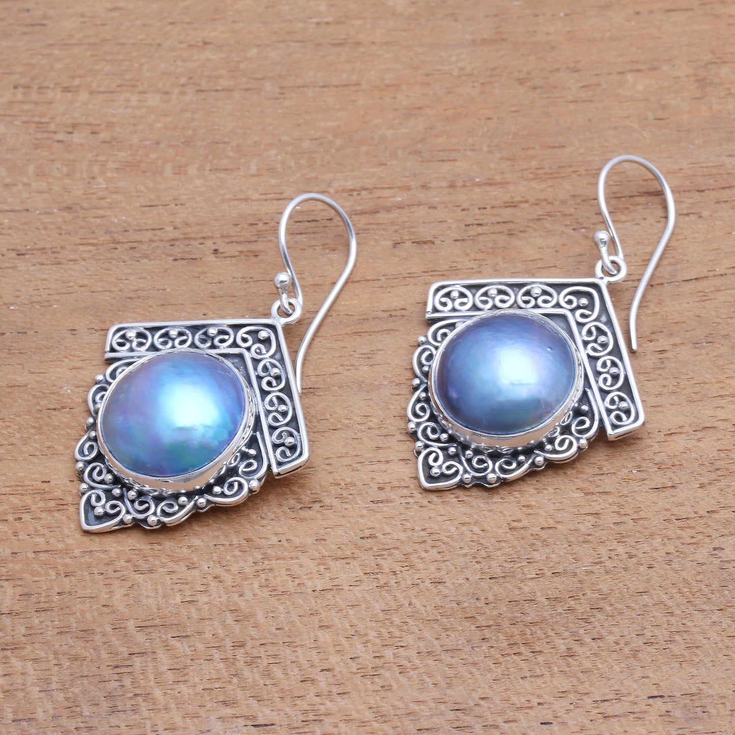 Sky Houses Blue Cultured Pearl Dangle Earrings from Bali