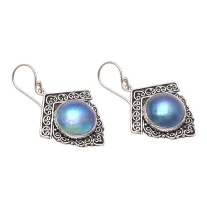 Sky Houses Blue Cultured Pearl Dangle Earrings from Bali