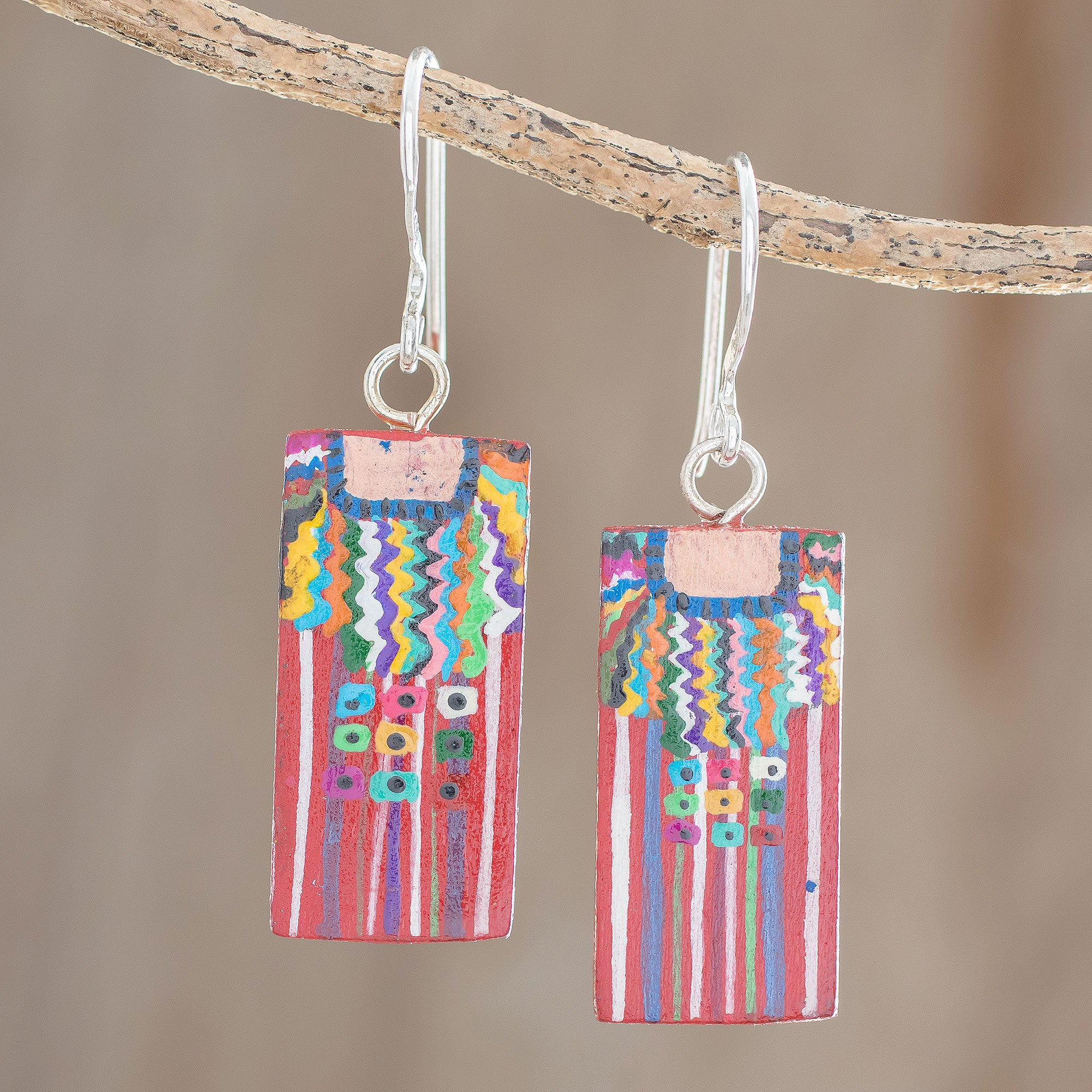 NOVICA San Juan La Laguna Cultural Hand-Painted Wood Dangle Earrings ...