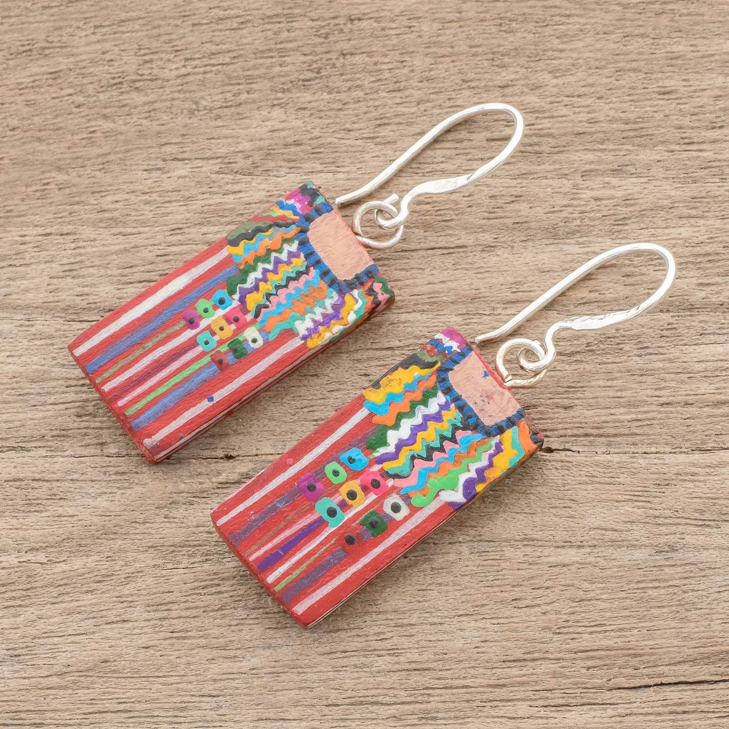 San Juan La Laguna Cultural Hand-Painted Wood Dangle Earrings from Guatemala