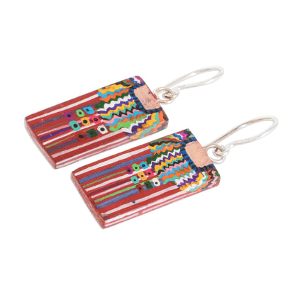 San Juan La Laguna Cultural Hand-Painted Wood Dangle Earrings from Guatemala