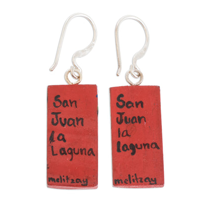 San Juan La Laguna Cultural Hand-Painted Wood Dangle Earrings from Guatemala