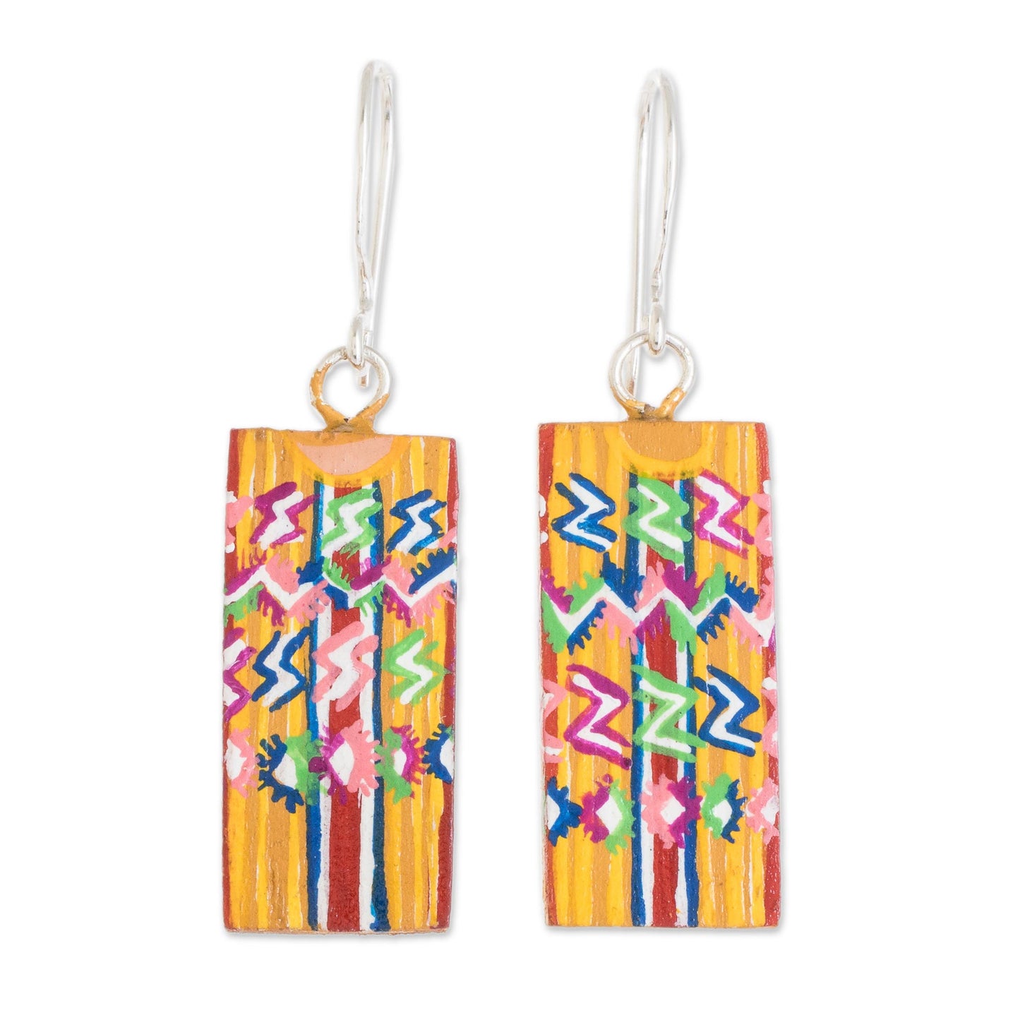 Tecpan Marvels Huipil-Inspired Wood Dangle Earrings from Guatemala