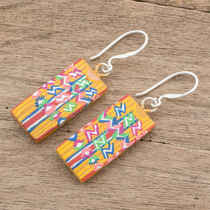 Tecpan Marvels Huipil-Inspired Wood Dangle Earrings from Guatemala