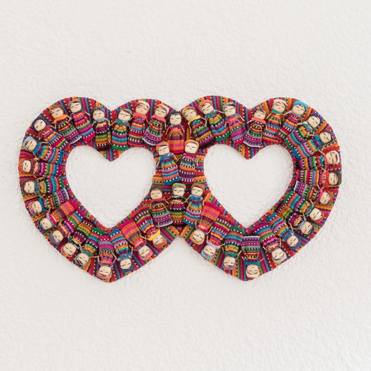 Histories of Love Heart-Shaped Cotton Worry Doll Wall Decor from Guatemala