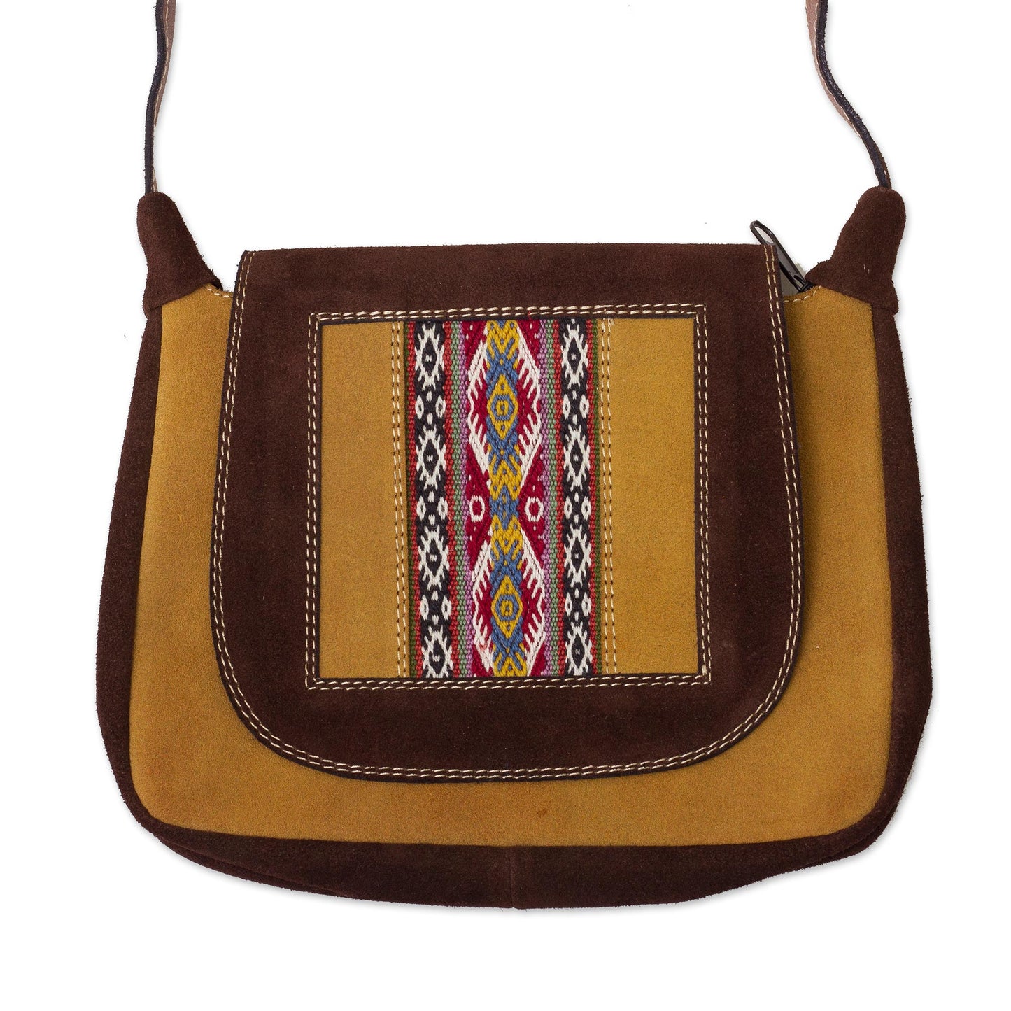 Fun Travels Wool Accented Suede Messenger Bag from Peru