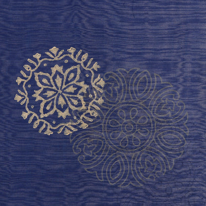 Zari Elegance Zari-Embroidered Cotton and Silk Blend Shawl in Lapis