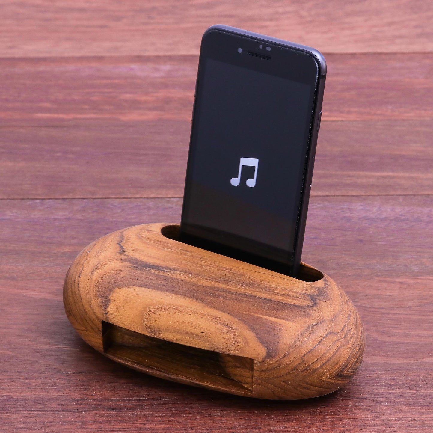 Rock Out Egg-Shaped Teak Wood Phone Speaker from Thailand