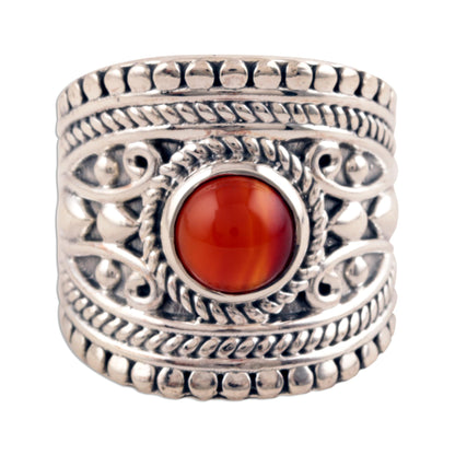 Sunset Dome Red-Orange Onyx Single-Stone Ring from India