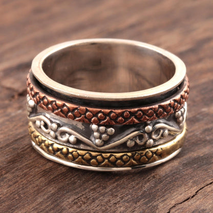 Classic Union Sterling Silver Spinner Ring with Brass and Copper