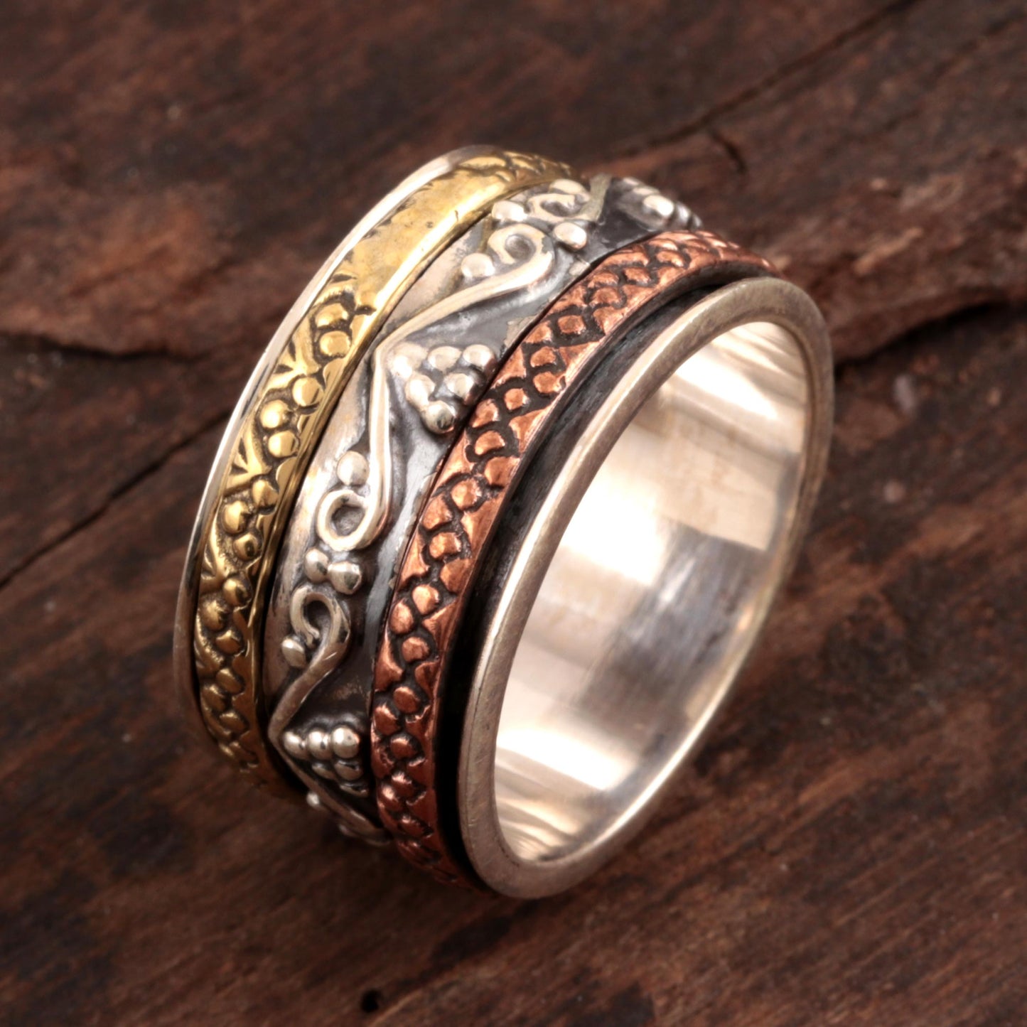 Classic Union Sterling Silver Spinner Ring with Brass and Copper