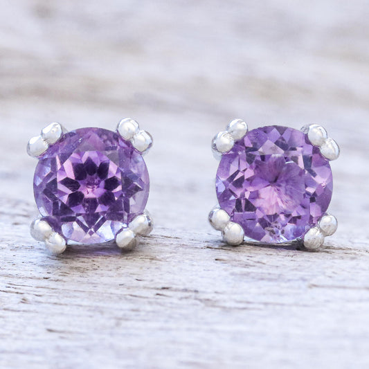 Sparkling Gems Faceted Amethyst Stud Earrings from Thailand