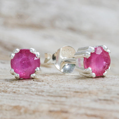 Sparkling Gems Faceted Ruby Stud Earrings from Thailand