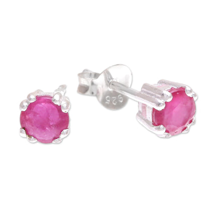 Sparkling Gems Faceted Ruby Stud Earrings from Thailand