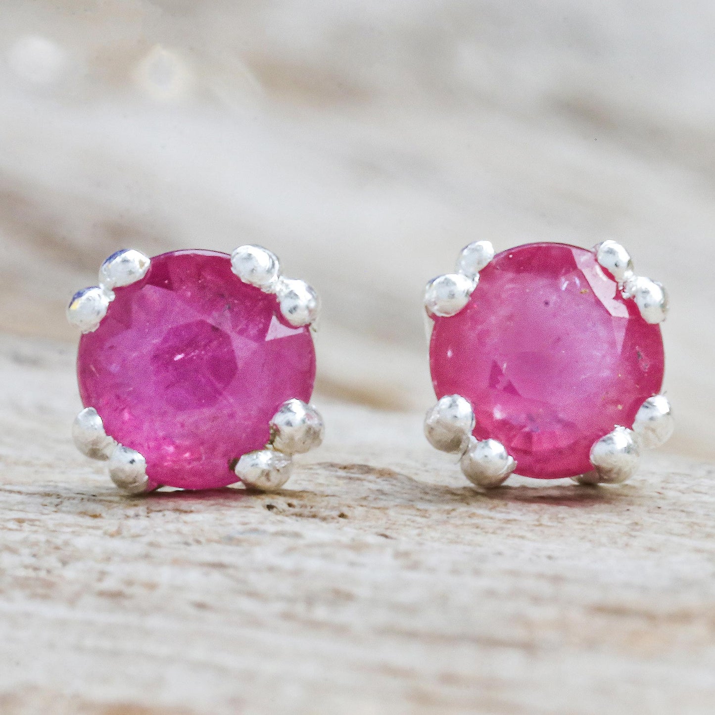 Sparkling Gems Faceted Ruby Stud Earrings from Thailand