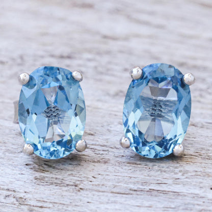 London Ovals Faceted Blue Topaz Stud Earrings from Thailand