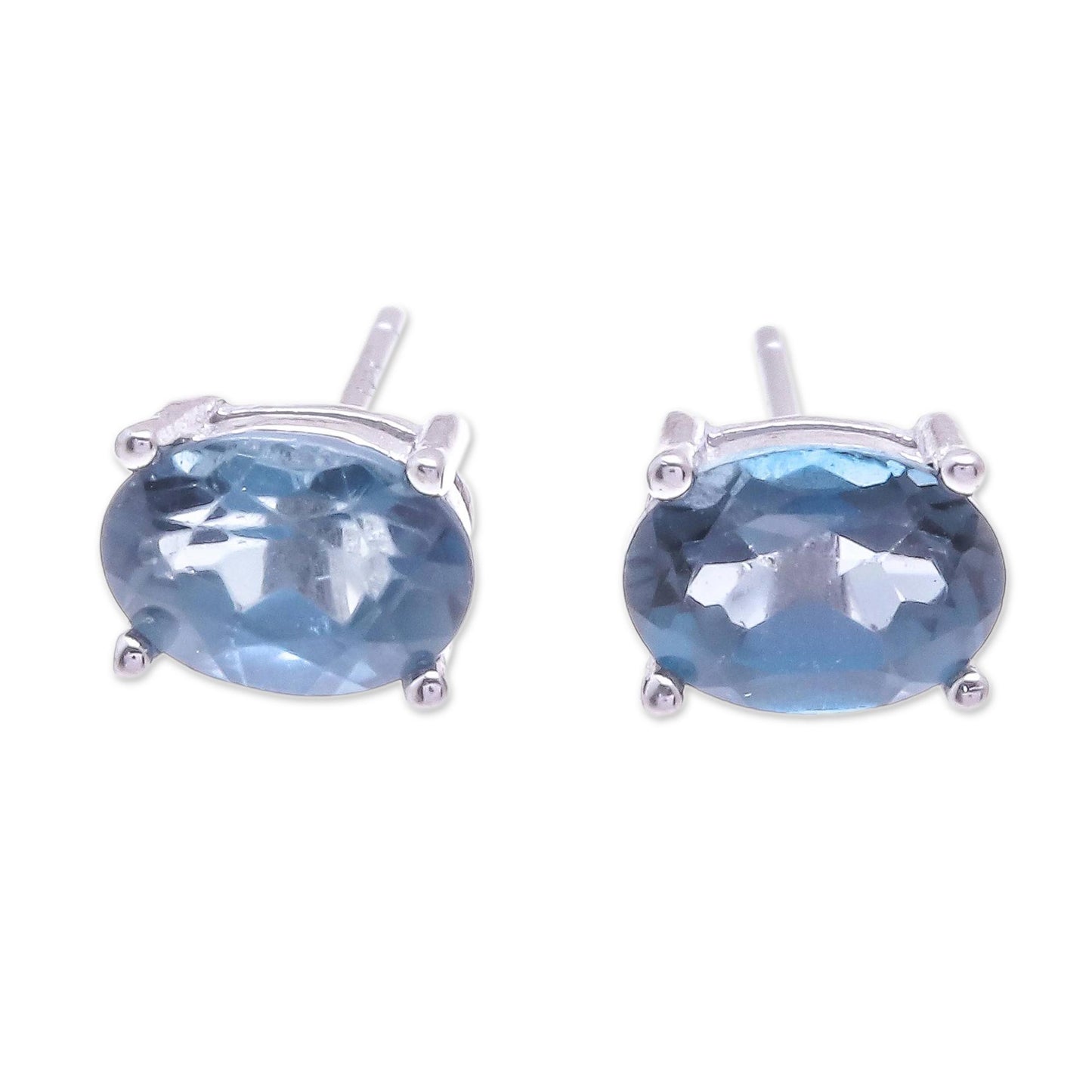 London Ovals Faceted Blue Topaz Stud Earrings from Thailand