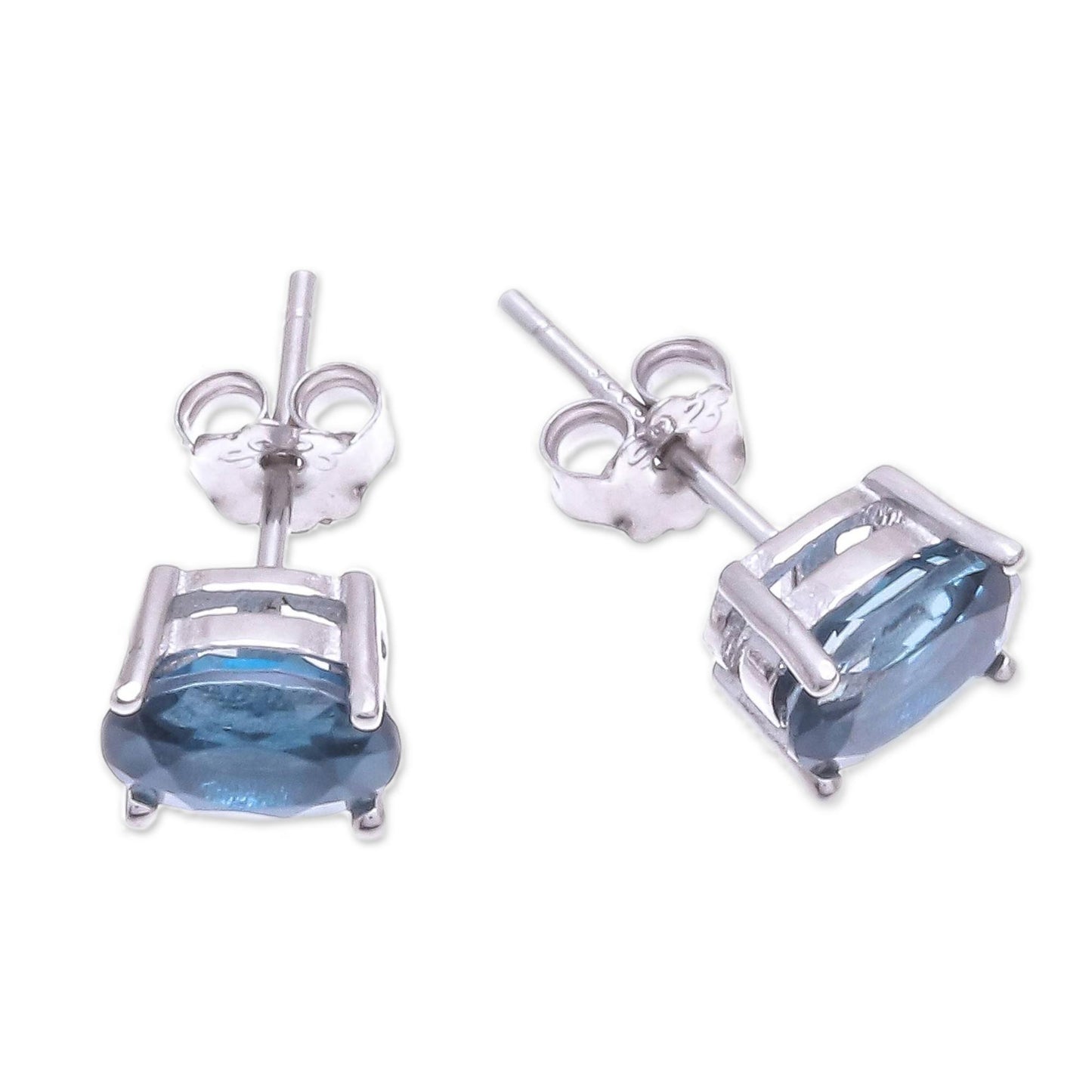 London Ovals Faceted Blue Topaz Stud Earrings from Thailand