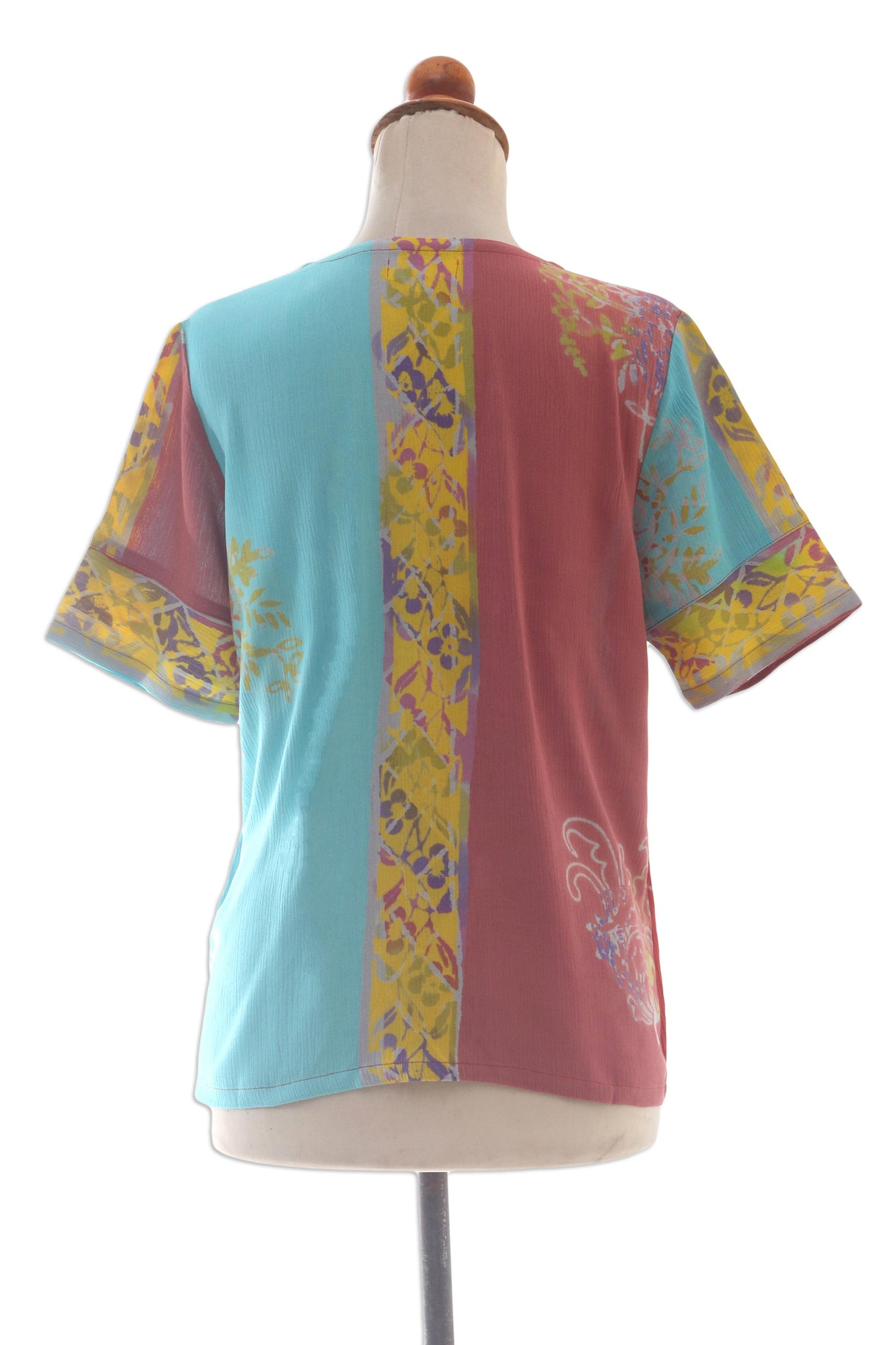 Bali Rainbow Tie-Front Short-Sleeved Rayon Blouse