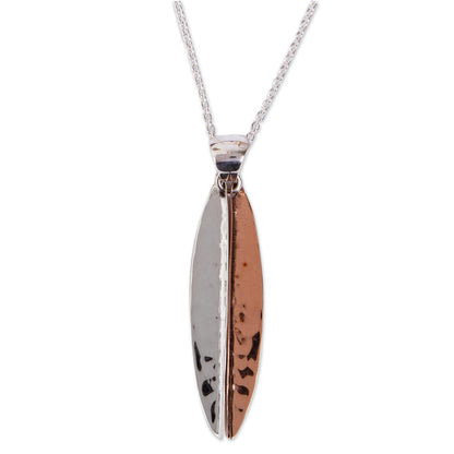 Hammered Abstraction Taxco Sterling Silver and Copper Pendant Necklace