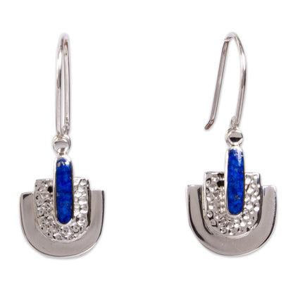 Huipil Style Taxco Lapis Lazuli Dangle Earrings from Mexico