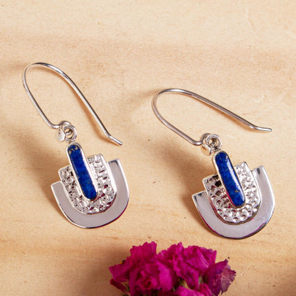 Huipil Style Taxco Lapis Lazuli Dangle Earrings from Mexico