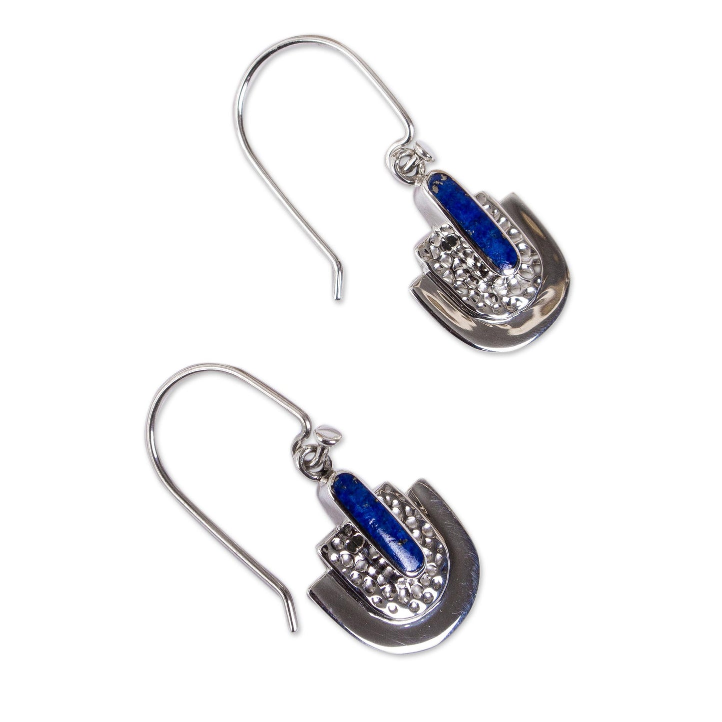 Huipil Style Taxco Lapis Lazuli Dangle Earrings from Mexico