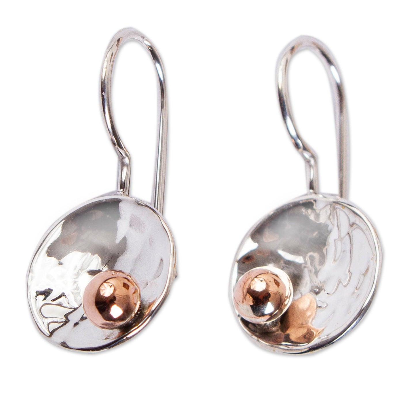 Celestial Center Abstract Taxco Sterling Silver and Copper Drop Earrings