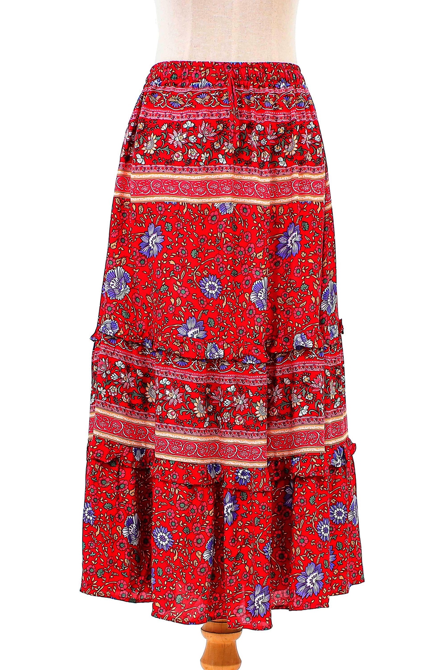 Poppy Garden Floral Rayon Skirt in Poppy Crafted in Thailand