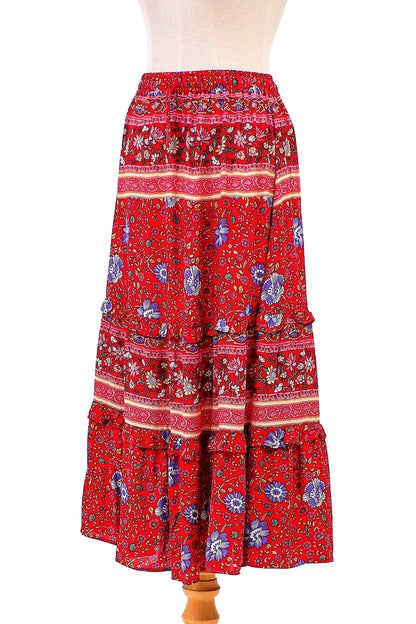 Poppy Garden Floral Rayon Skirt in Poppy Crafted in Thailand