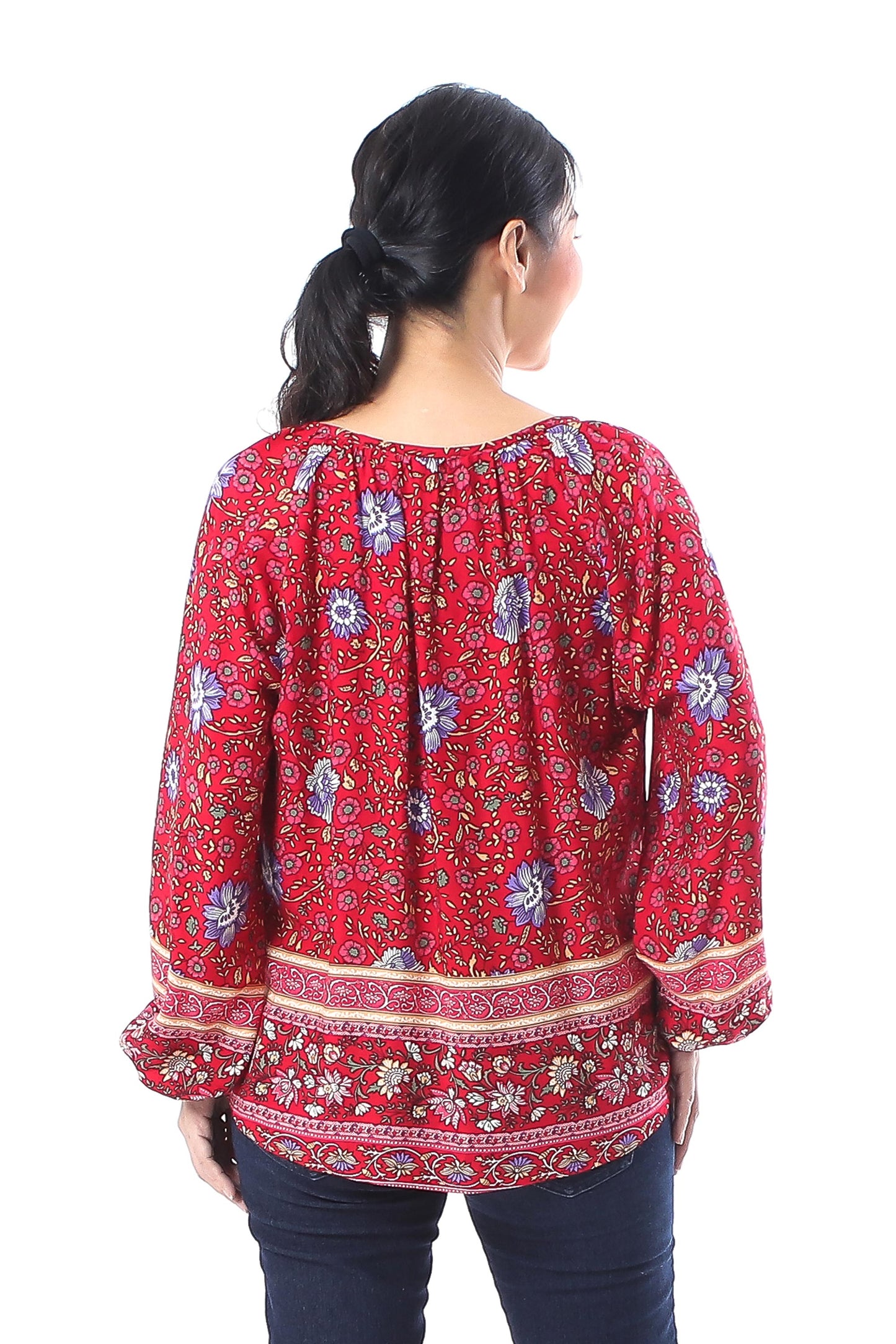 Poppy Garden Floral Rayon Blouse in Poppy Crafted in Thailand