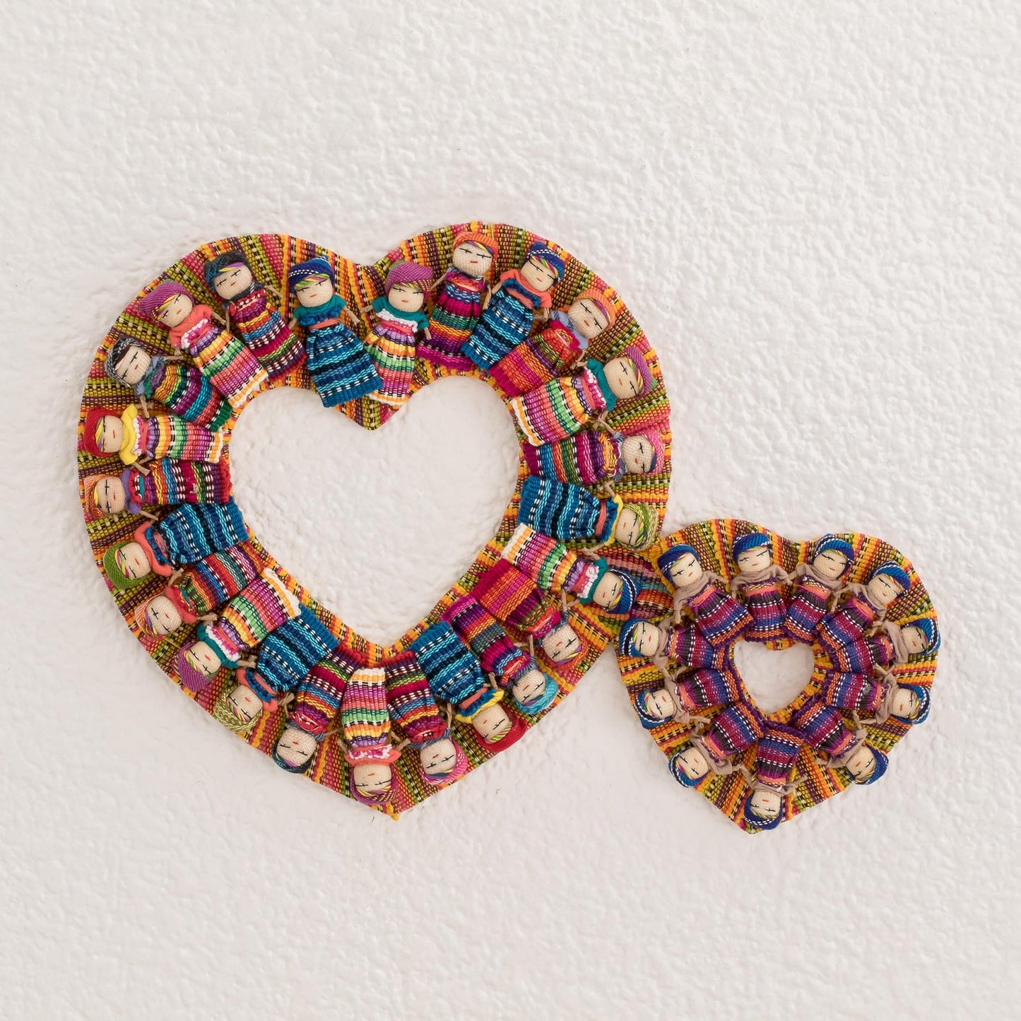 Quitapenas in Love Heart-Themed Worry Doll Cotton Wreath from Guatemala