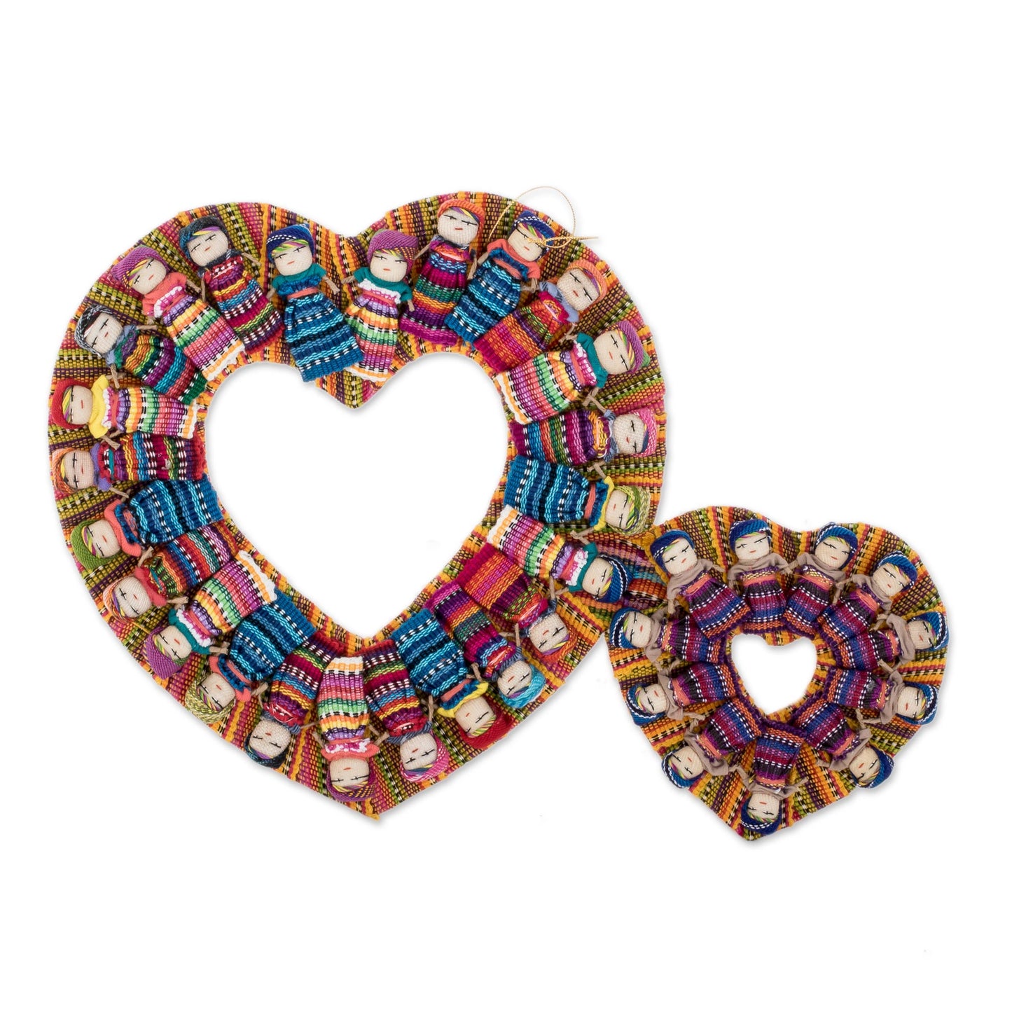 Quitapenas in Love Heart-Themed Worry Doll Cotton Wreath from Guatemala