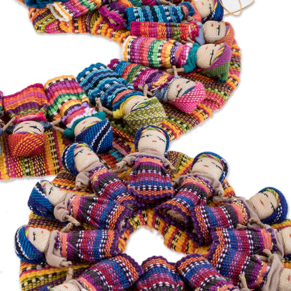 Quitapenas in Love Heart-Themed Worry Doll Cotton Wreath from Guatemala