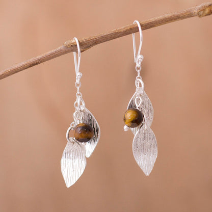 Acorns and Leaves Sterling Silver Leaves Tiger's Eye Necklace and Earrings Set