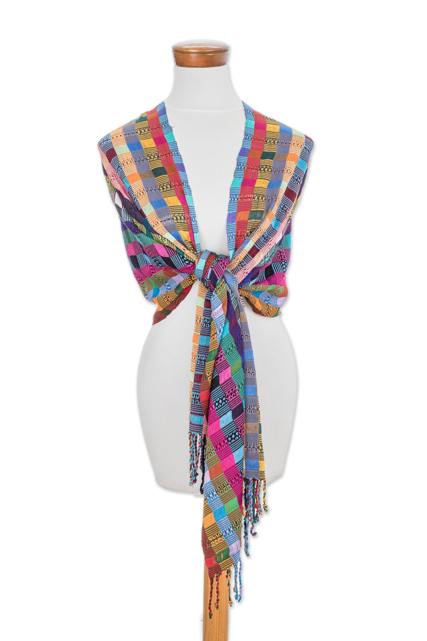 Festival of Color Artisan Crafted Colorful Cotton Shawl from Guatemala