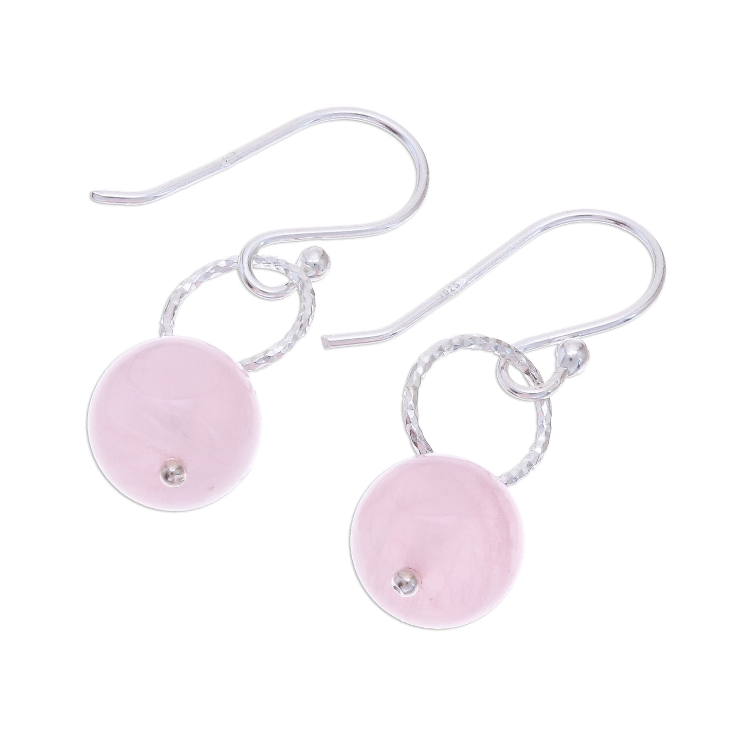 Ring Shimmer Round Rose Quartz Dangle Earrings Crafted in Thailand