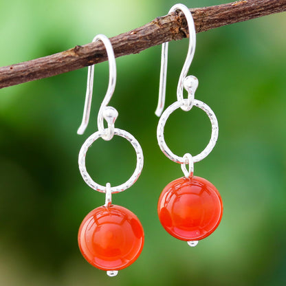 Ring Shimmer Round Carnelian Dangle Earrings Crafted in Thailand