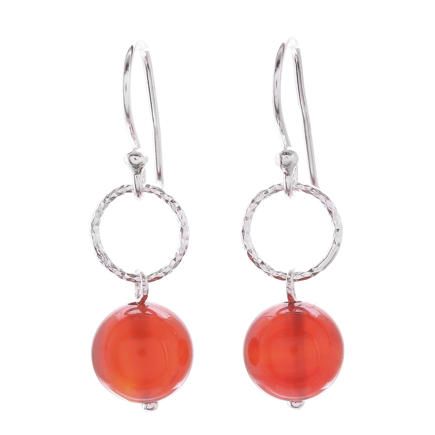 Ring Shimmer Round Carnelian Dangle Earrings Crafted in Thailand