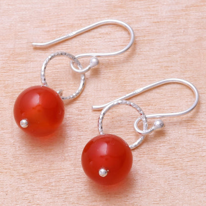 Ring Shimmer Round Carnelian Dangle Earrings Crafted in Thailand