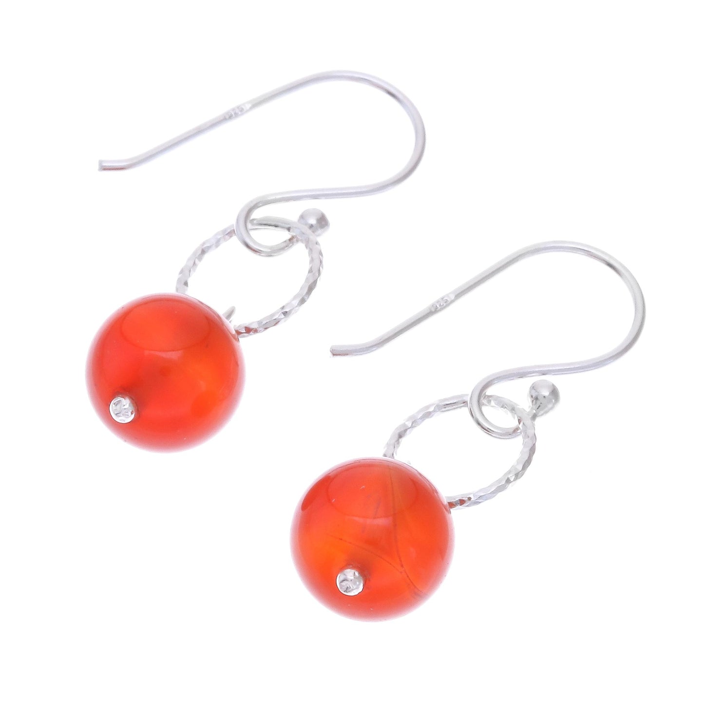 Ring Shimmer Round Carnelian Dangle Earrings Crafted in Thailand